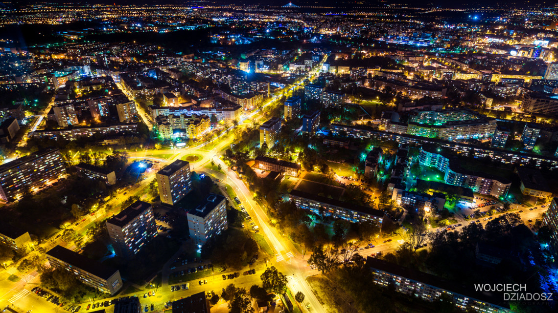 Wrocław nocą - zdjęcia z powietrza.